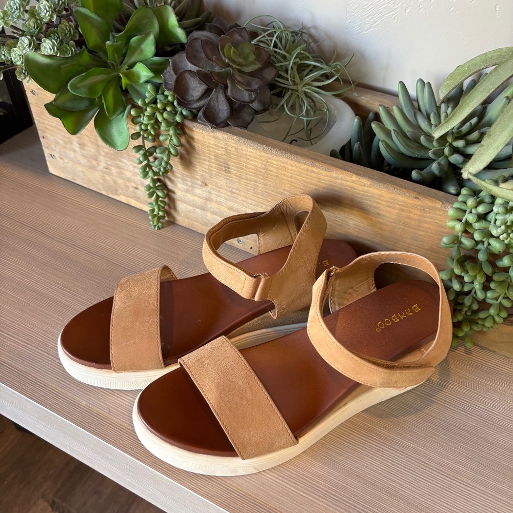 Bamboo Wedge Sandals w/Strap (velcro)